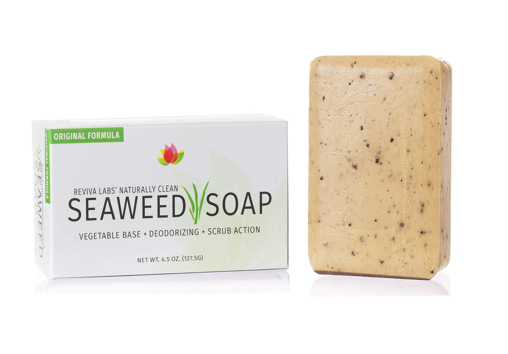 Reviva Seaweed Soap 4-pack side view shows natural ingredients and gentle cleansing for daily use.