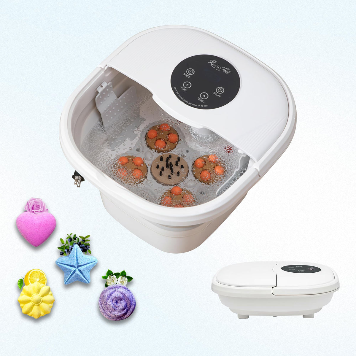 RevivaFeet collapsible foot spa front view for compact home relaxation