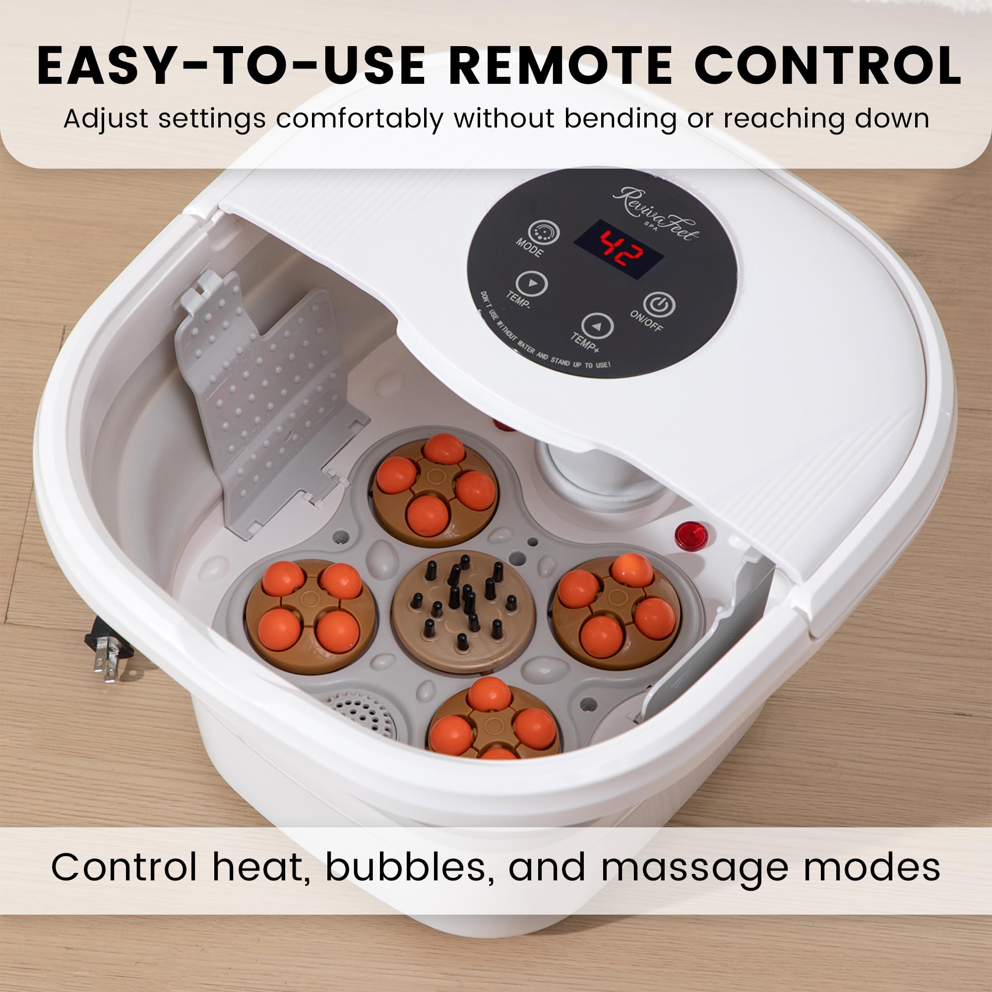 RevivaFeet foot spa remote control use for hands-free comfort