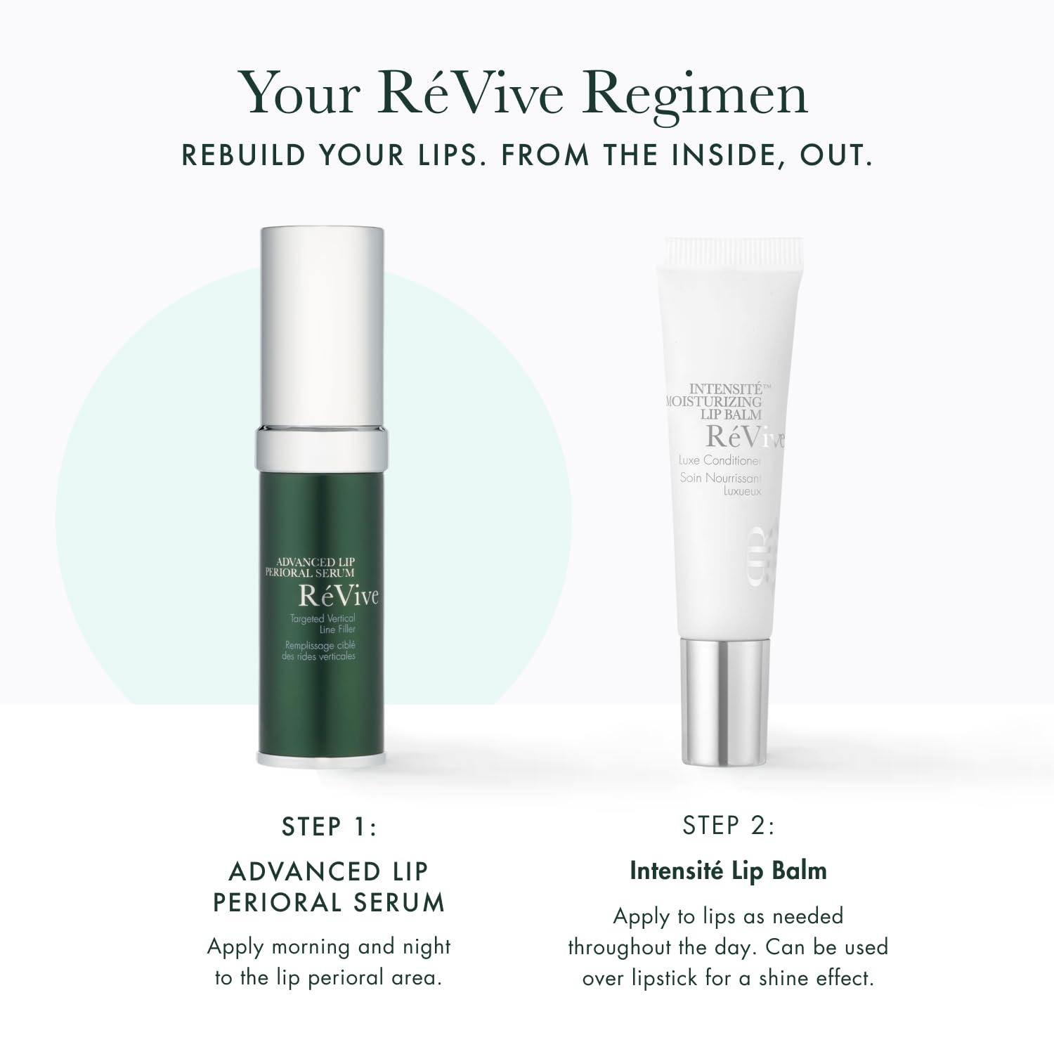 Daily use routine with RéVive serum around the lips for conditioned skin.