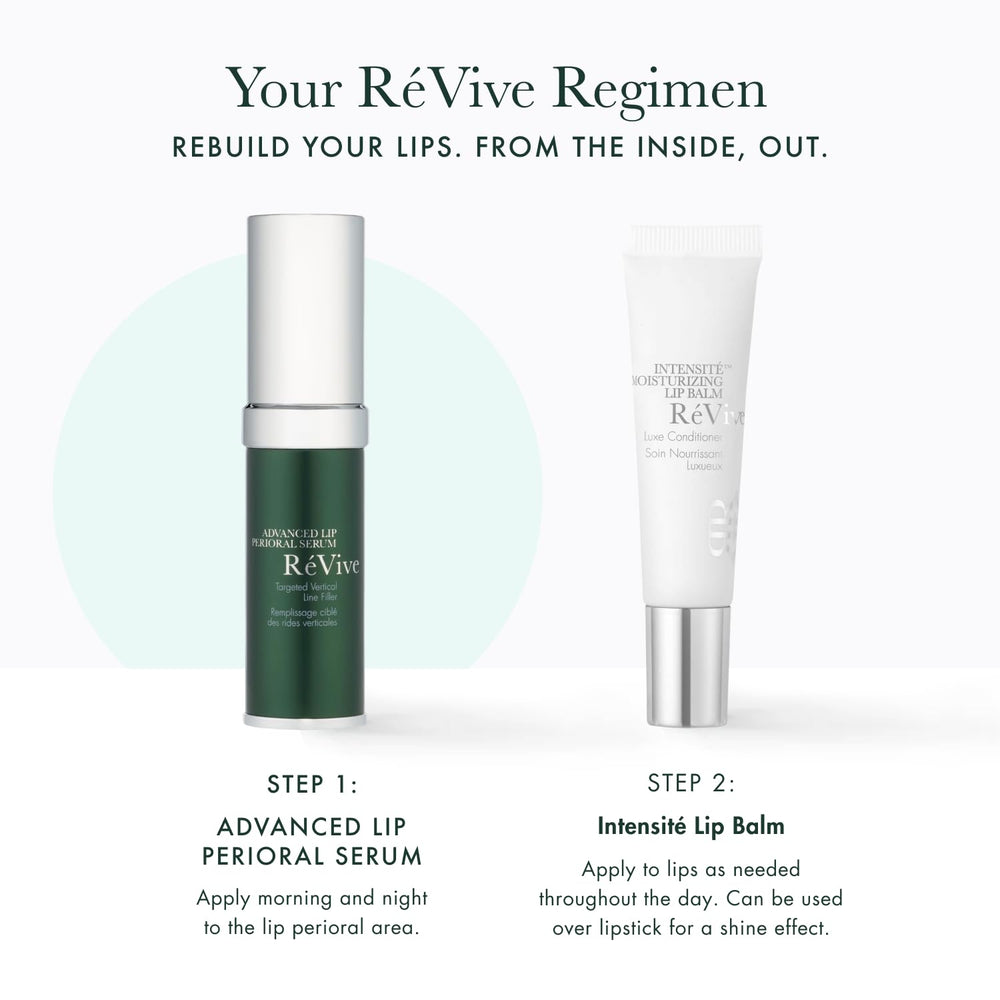 Daily use routine with RéVive serum around the lips for conditioned skin.