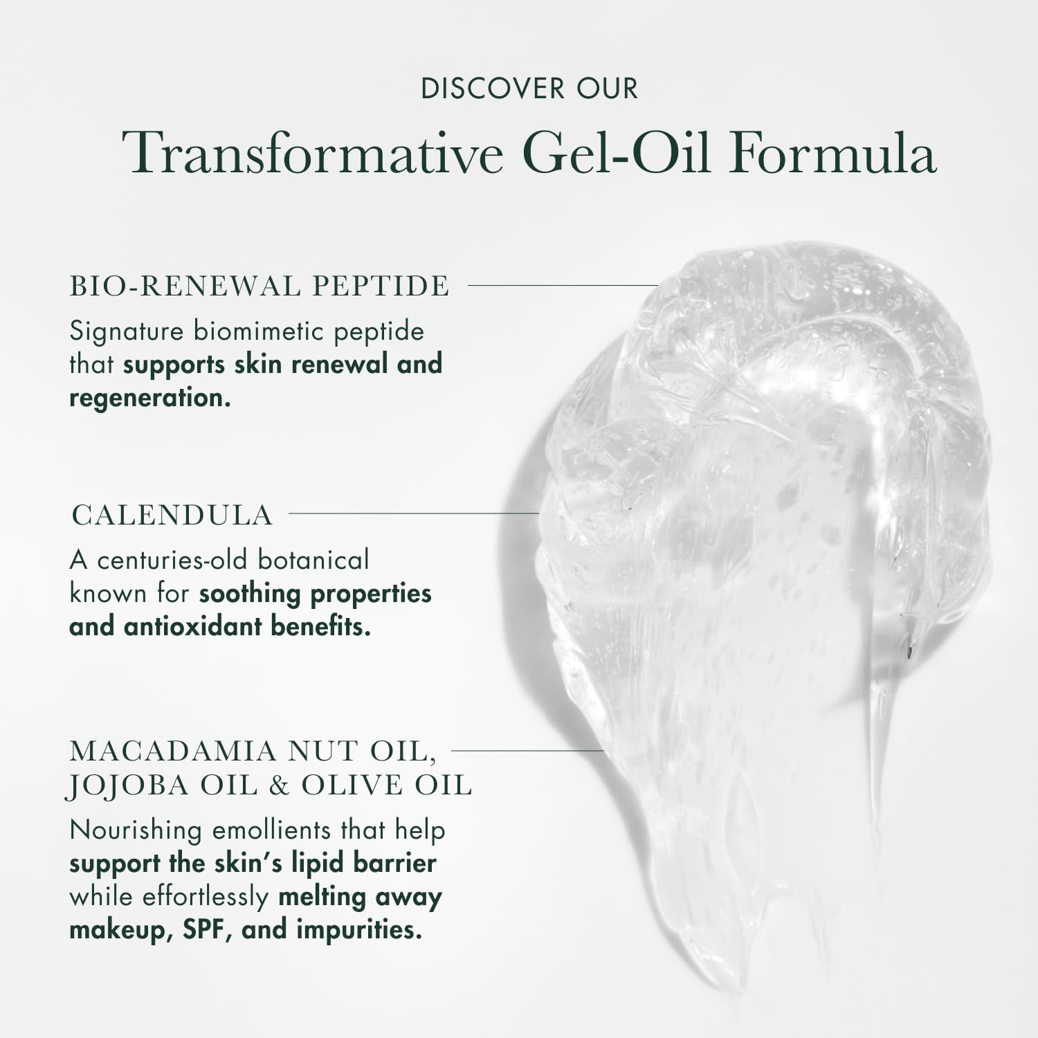 RéVive Melting Face Cleanser on dry skin application shows gel-to-oil transformation.