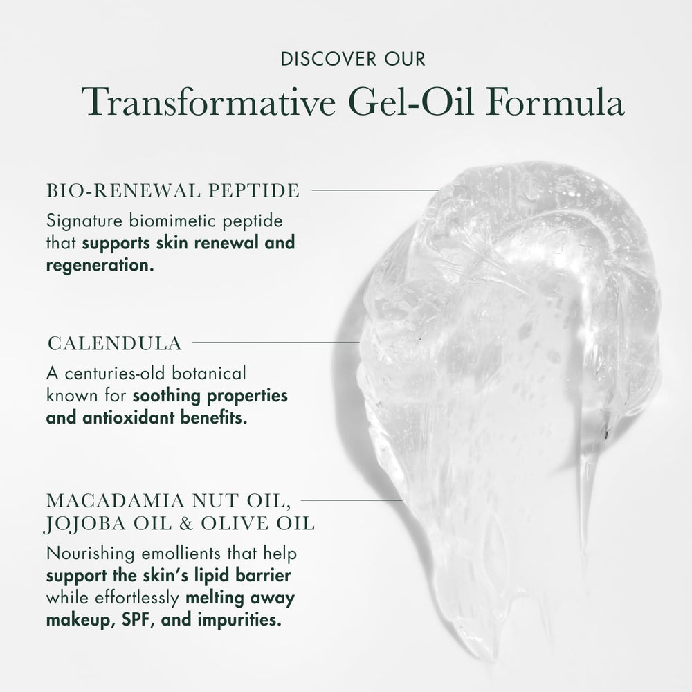 RéVive Melting Face Cleanser on dry skin application shows gel-to-oil transformation.