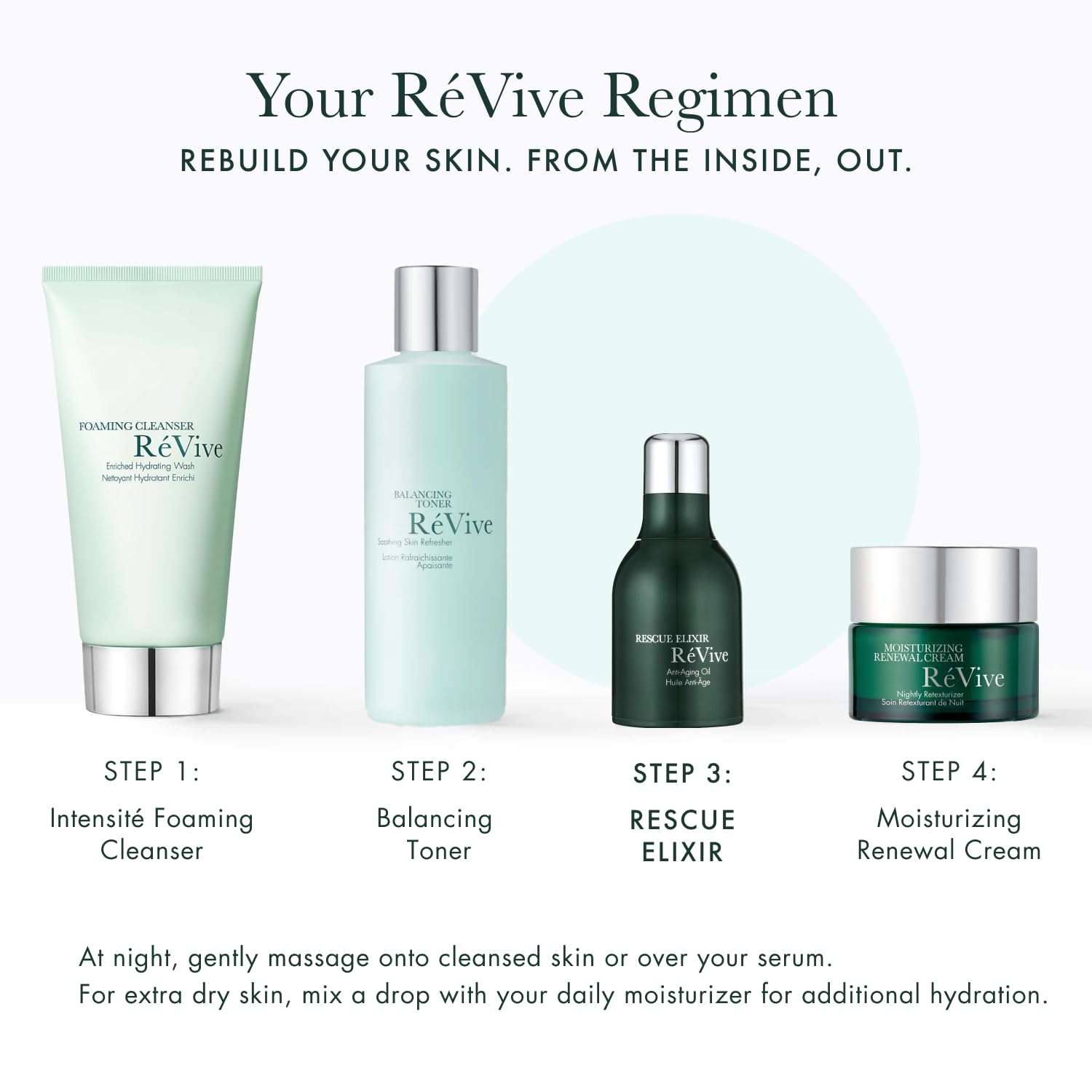 Premium RéVive Rescue Elixir packaging box conveying luxury nighttime care.