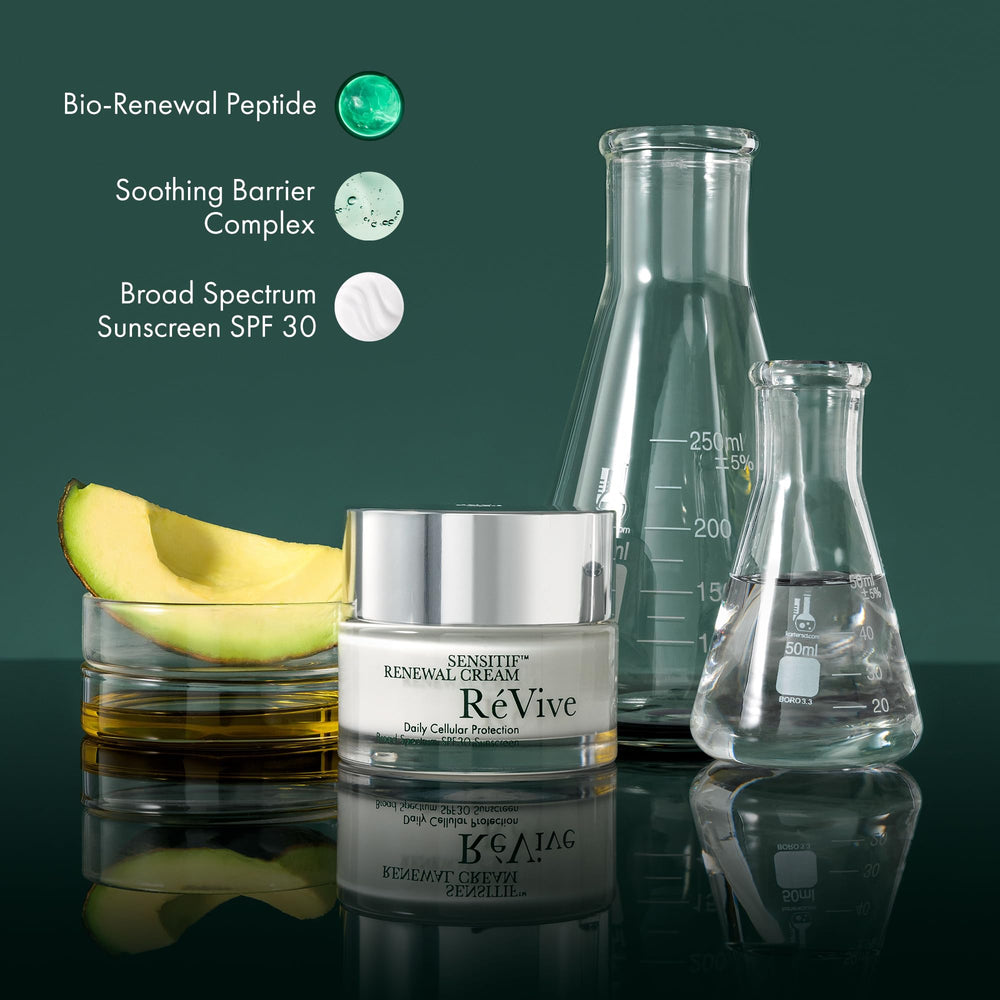 RéVive Sensitif Renewal Day Cream skin close-up reveals luminous, hydrated complexion