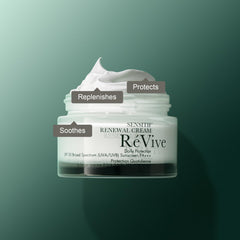 RéVive Sensitif Renewal Day Cream SPF30 bottle emphasizes sun protection