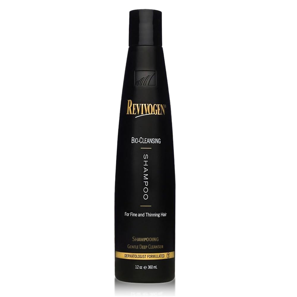 Revivogen MD Bio-Cleansing Shampoo bottle demonstrates daily cleansing for thinning hair