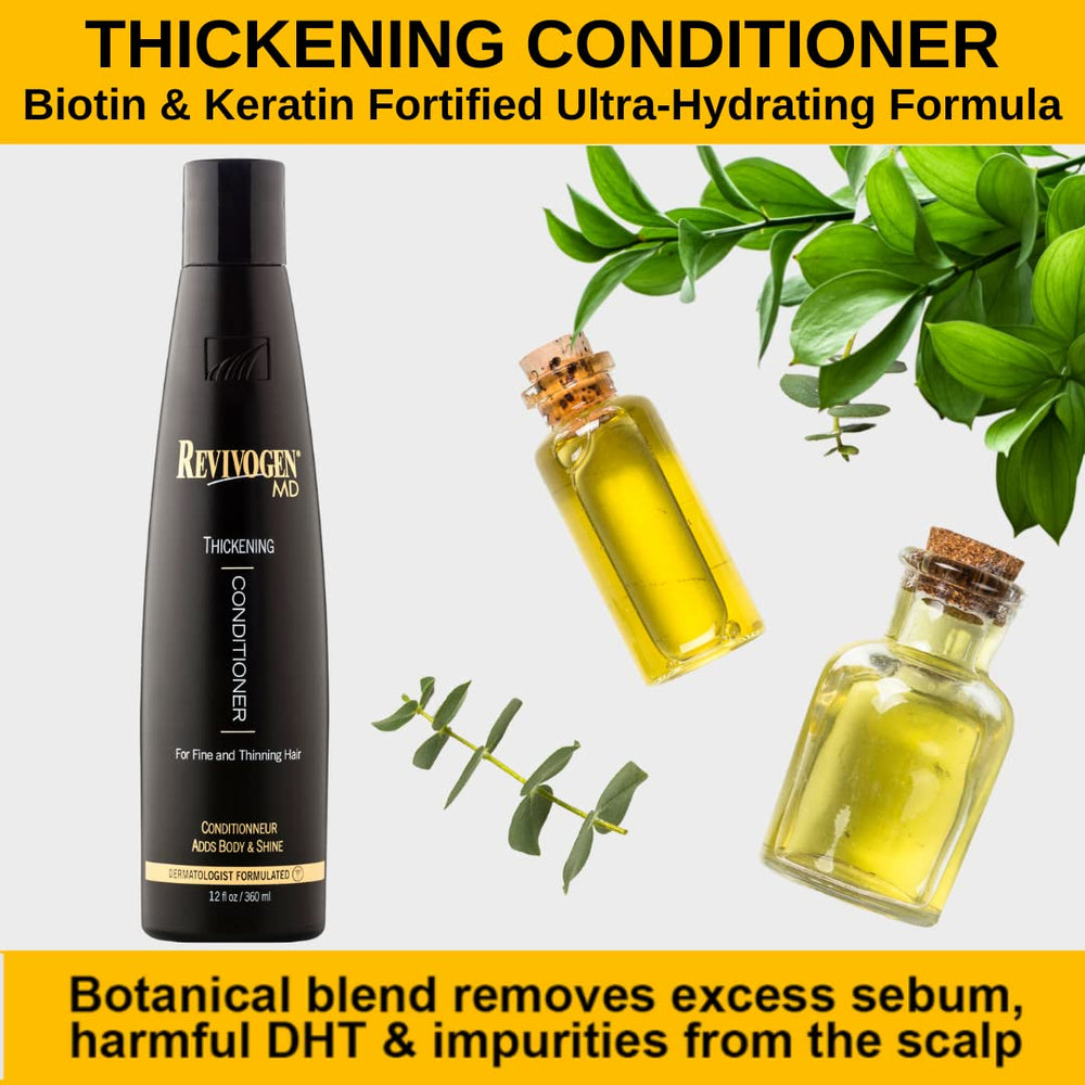 Close-up of the creamy texture of Revivogen MD thickening conditioner delivering rich moisture.