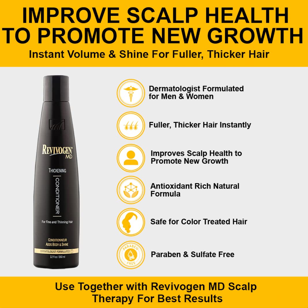 Hands applying Revivogen MD conditioner to the scalp for healthier hair environment.