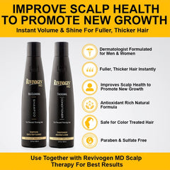Revivogen MD deluxe duo packaging highlighting dermatologist-formulated hair loss solution