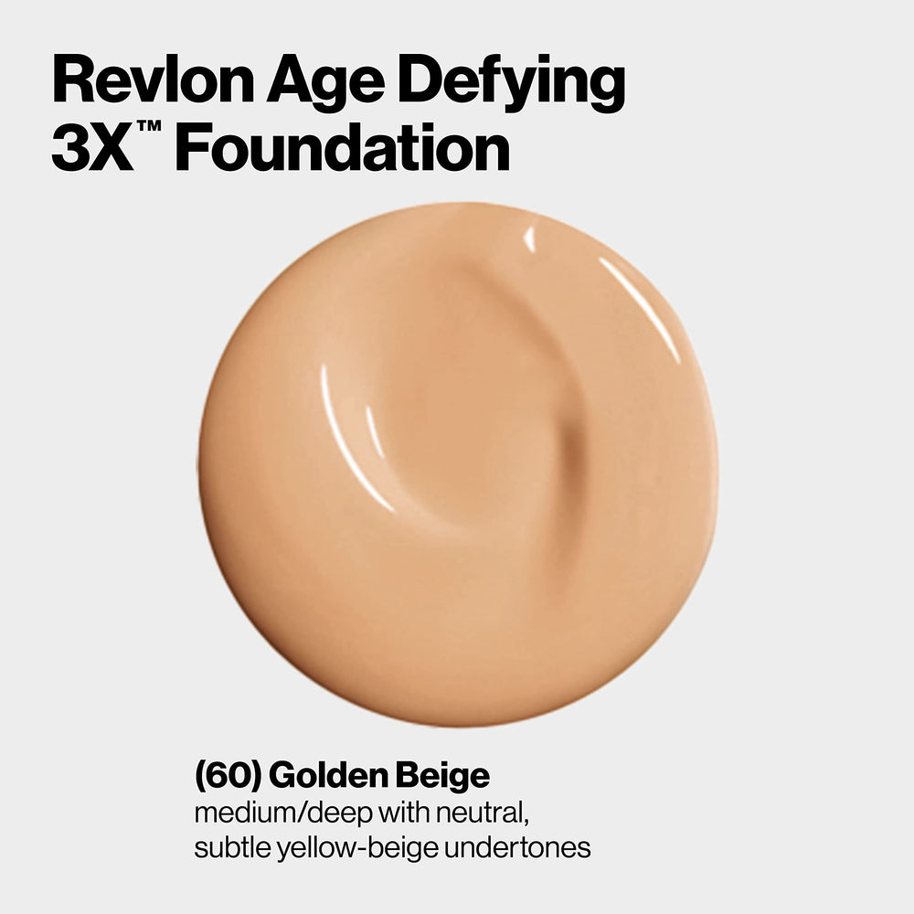 Revlon Age Defying 3X foundation swatch demonstrates buildable medium coverage.