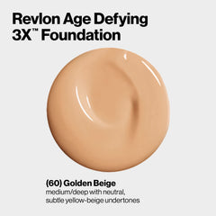 Revlon Age Defying 3X foundation swatch demonstrates buildable medium coverage.