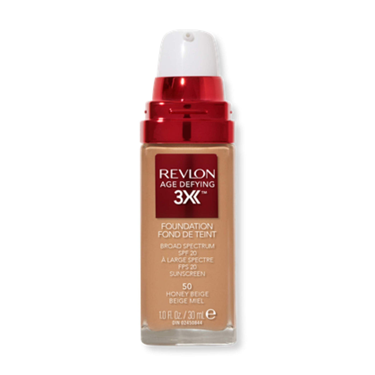 Revlon Age Defying 3X Foundation bottle in Honey Beige with SPF 30.