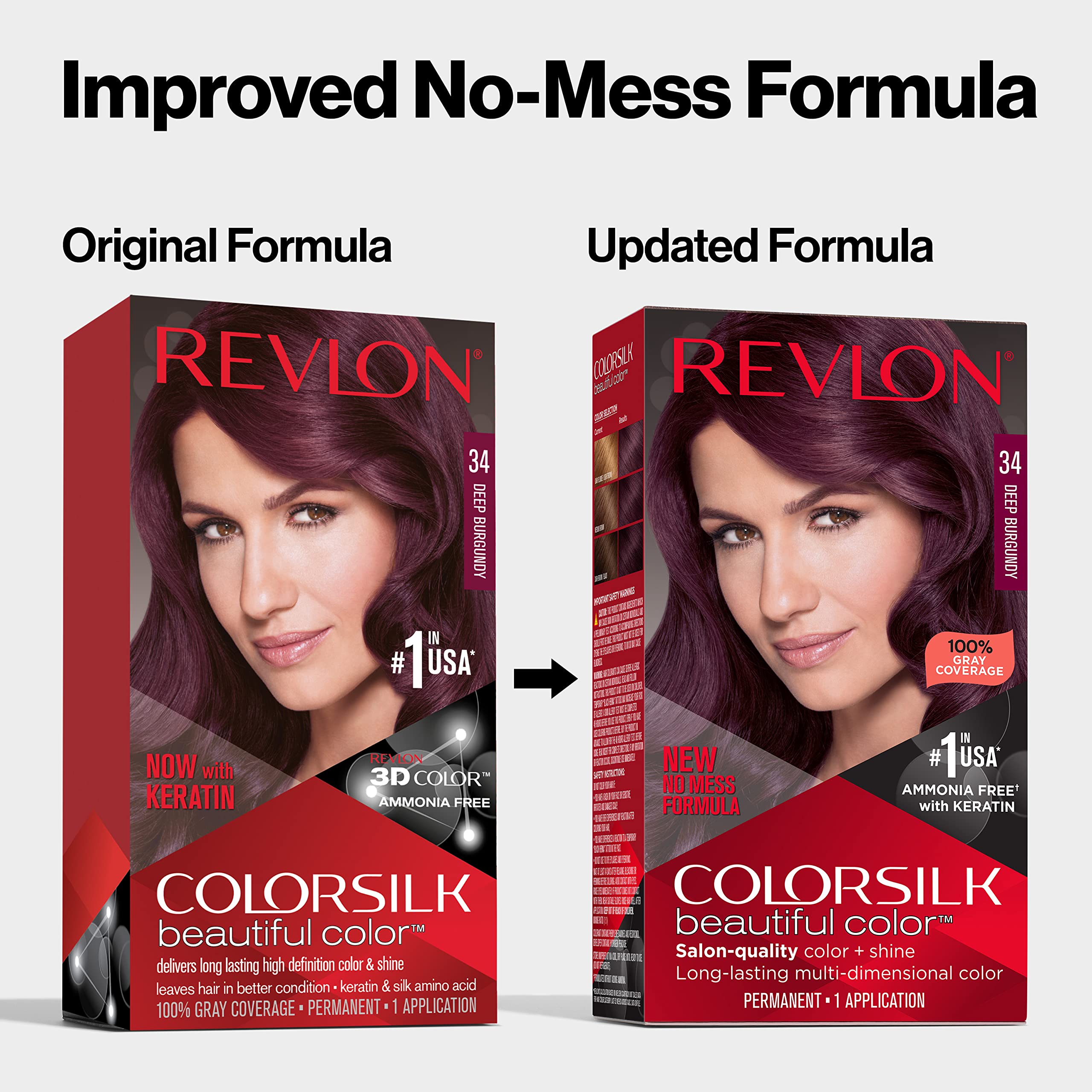 REVLON Colorsilk 3D Color Gel Technology icon shows multidimensional color.