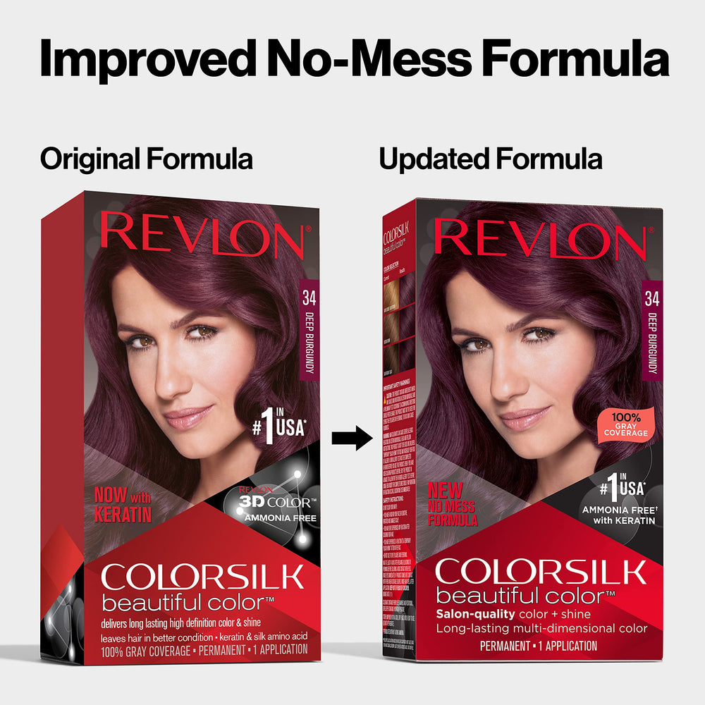 REVLON Colorsilk 3D Color Gel Technology icon shows multidimensional color.