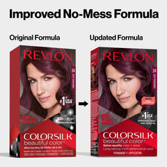 REVLON Colorsilk 3D Color Gel Technology icon shows multidimensional color.