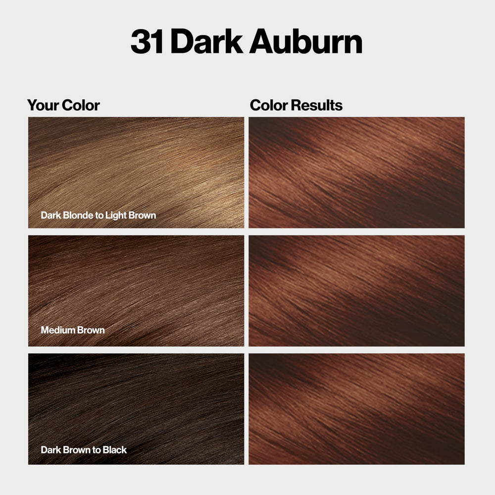 Revlon ColorSilk Auburn shade swatch illustrating shade depth and vibrancy.