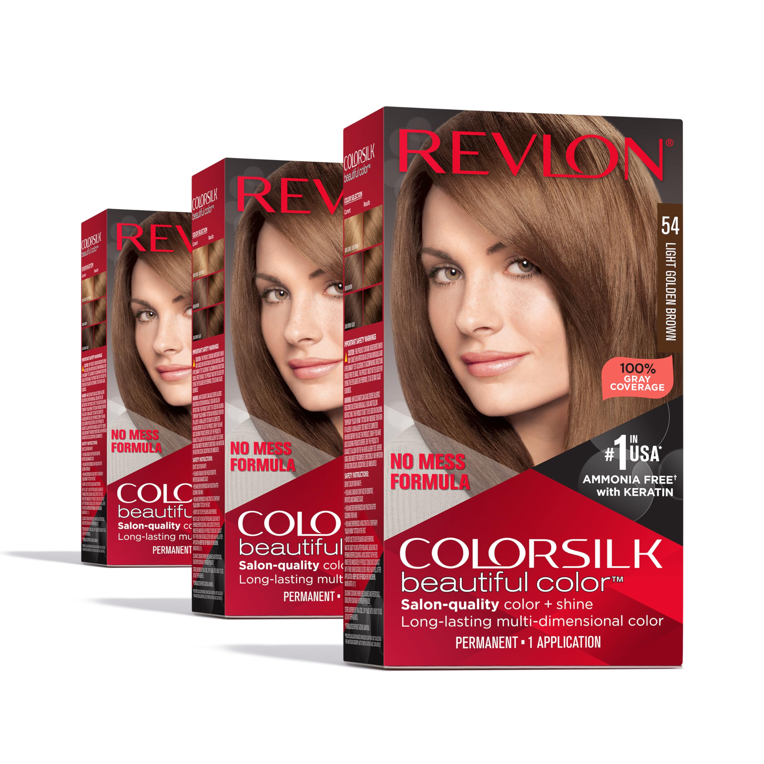 REVLON Colorsilk Beautiful Color pack for 54 Light Golden Brown, easy at-home color with gray coverage