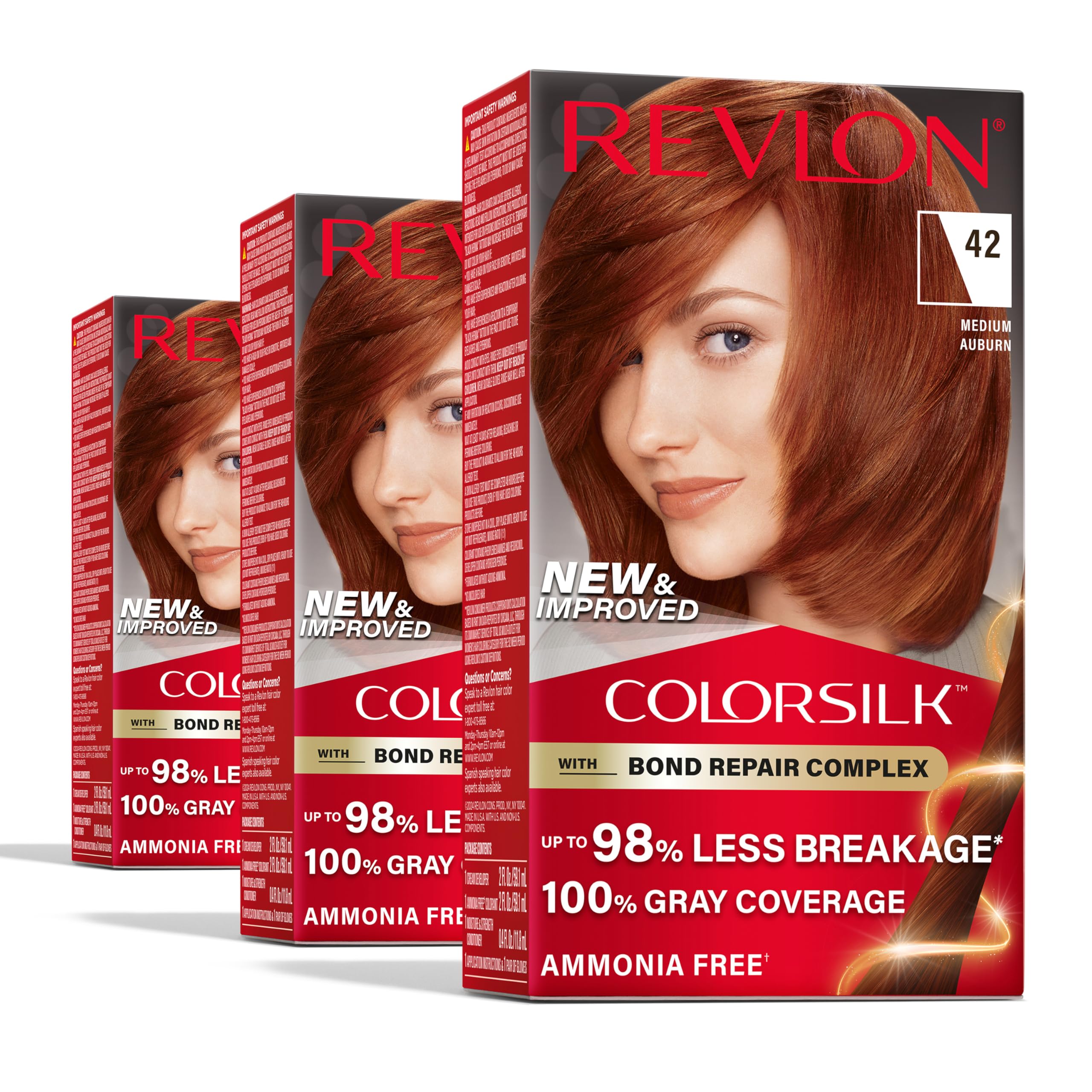 REVLON ColorSilk Bond Repair Auburn swatch shows even color and full gray coverage
