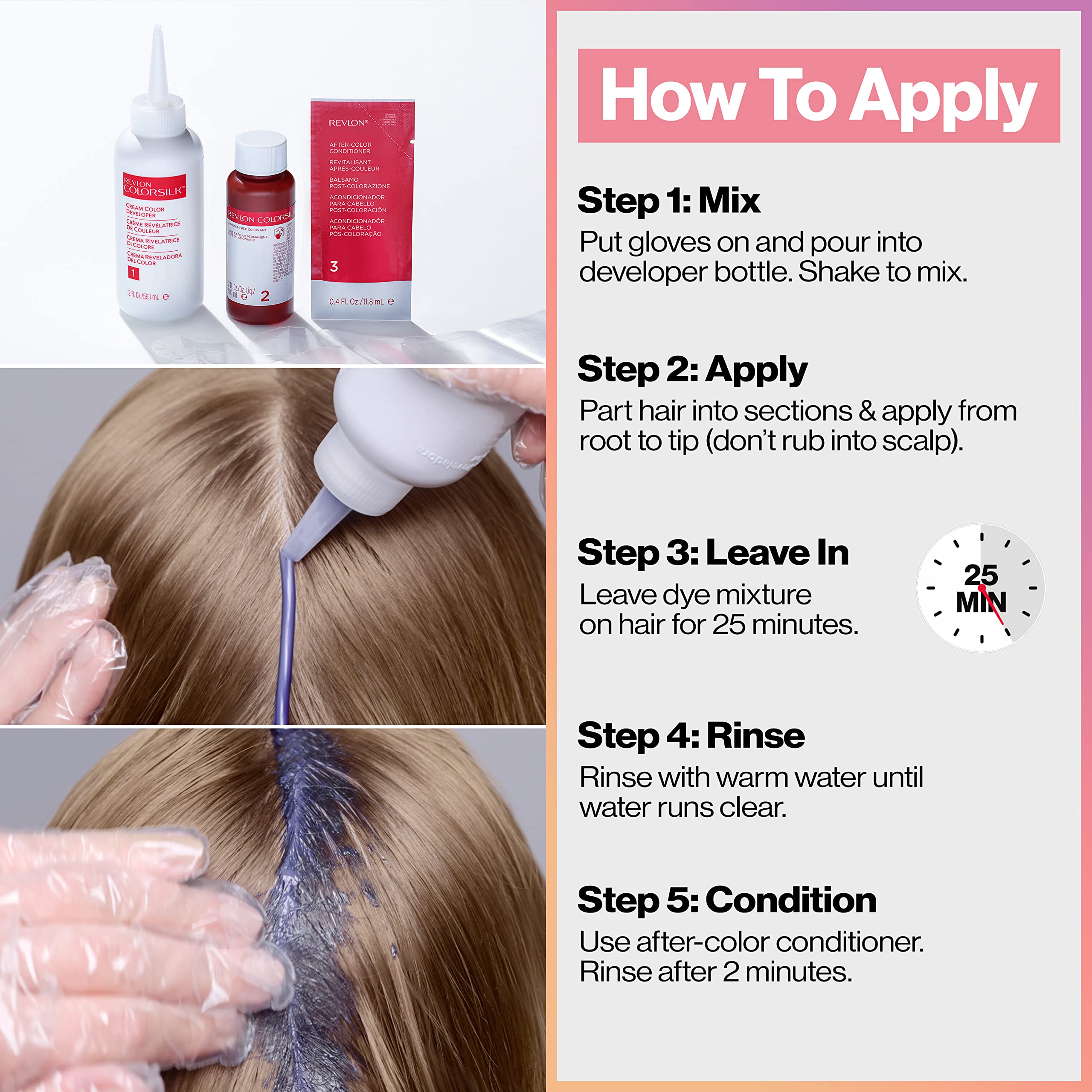 REVLON ColorSilk Digitones keratin-infused formula for healthier-looking hair after dyeing.