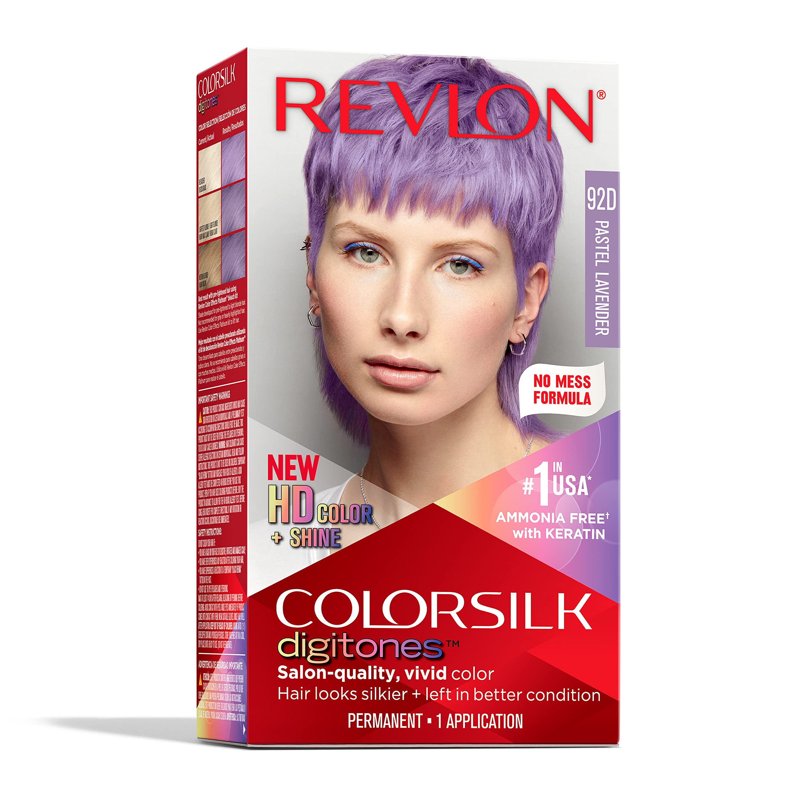REVLON ColorSilk Digitones pastel lavender box for vibrant, long-lasting color at home.