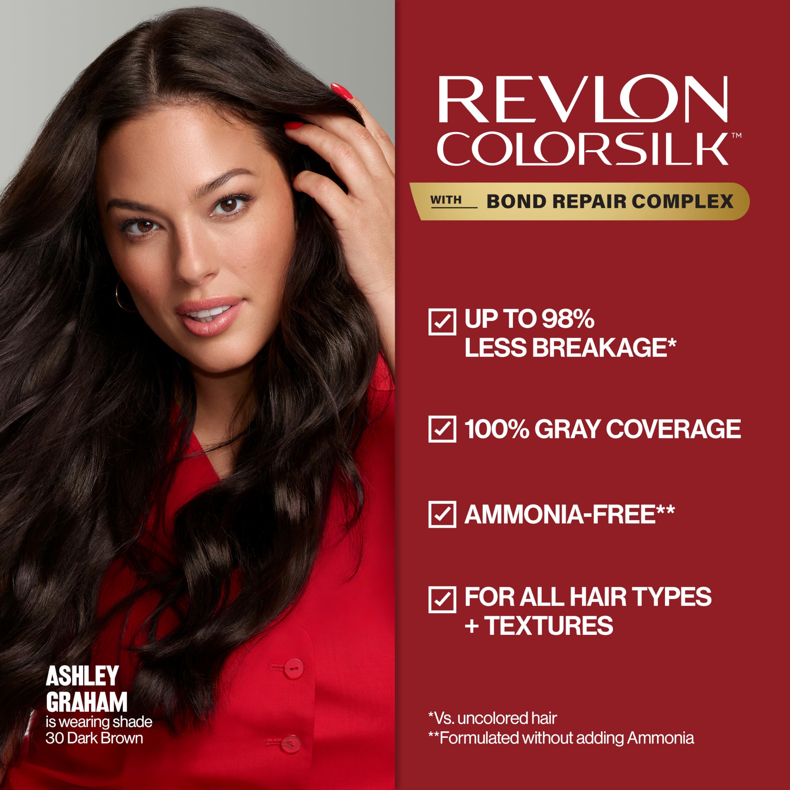 REVLON ColorSilk no-drip gel texture shown during application.