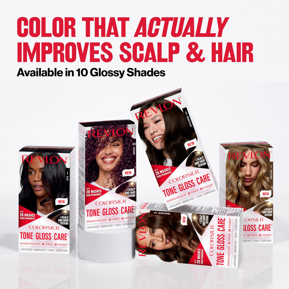Revlon ColorSilk serum leave-in bottle demonstrates post-color care.
