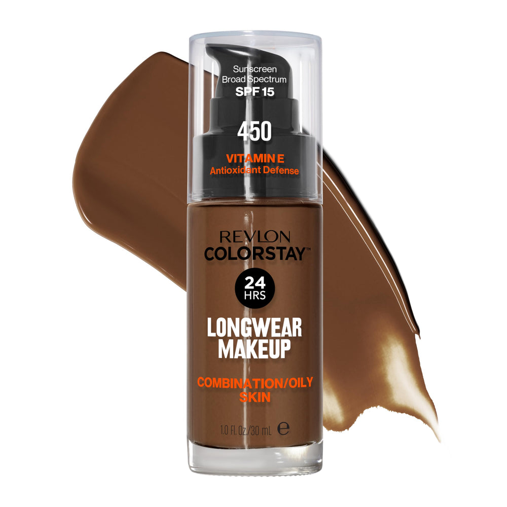 Revlon ColorStay bottle front view suggests long-lasting wear in mocha 450