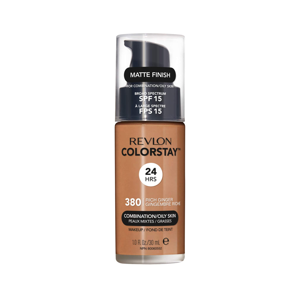 REVLON ColorStay Rich Ginger bottle showing oil-free, long-wear coverage