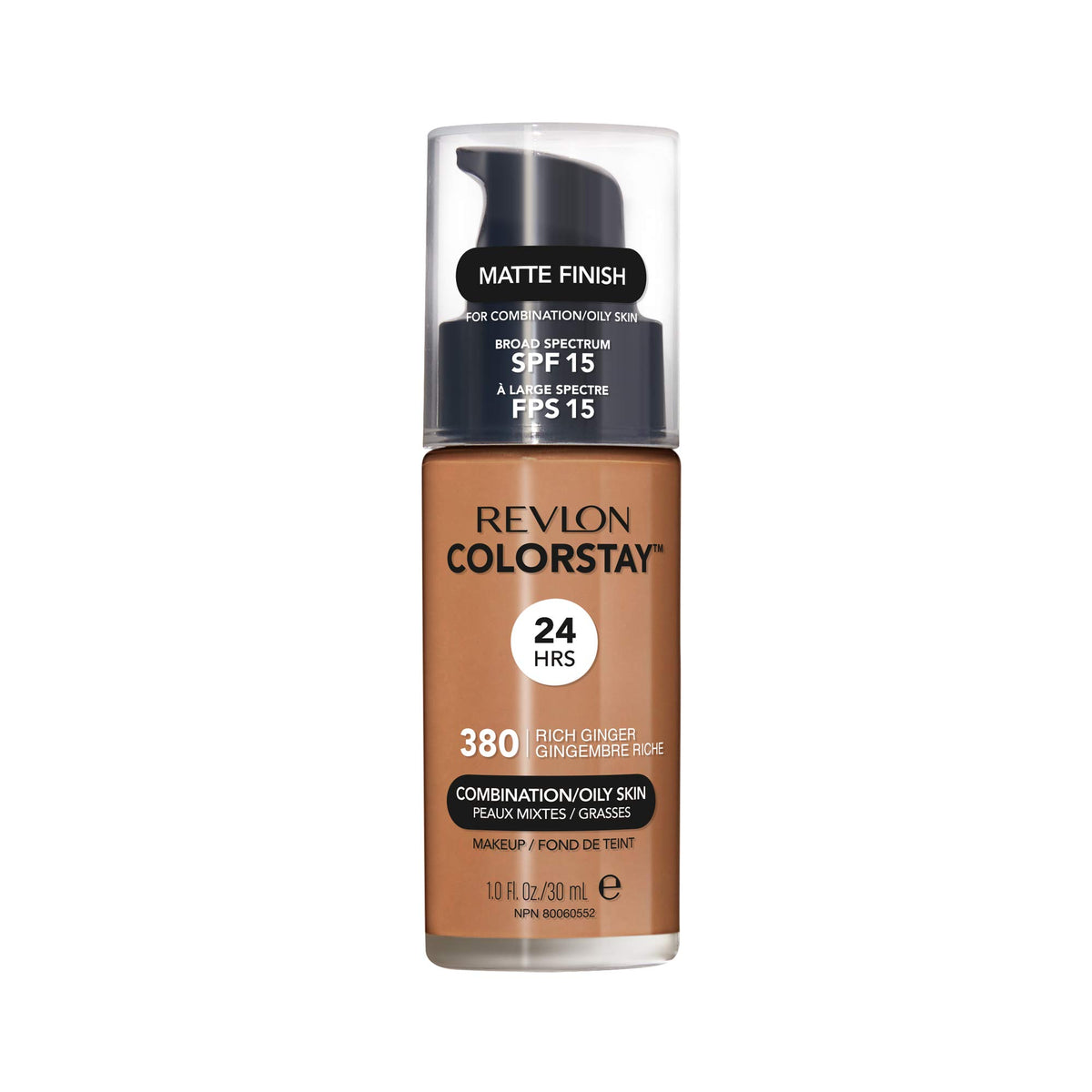 REVLON ColorStay Rich Ginger bottle showing oil-free, long-wear coverage