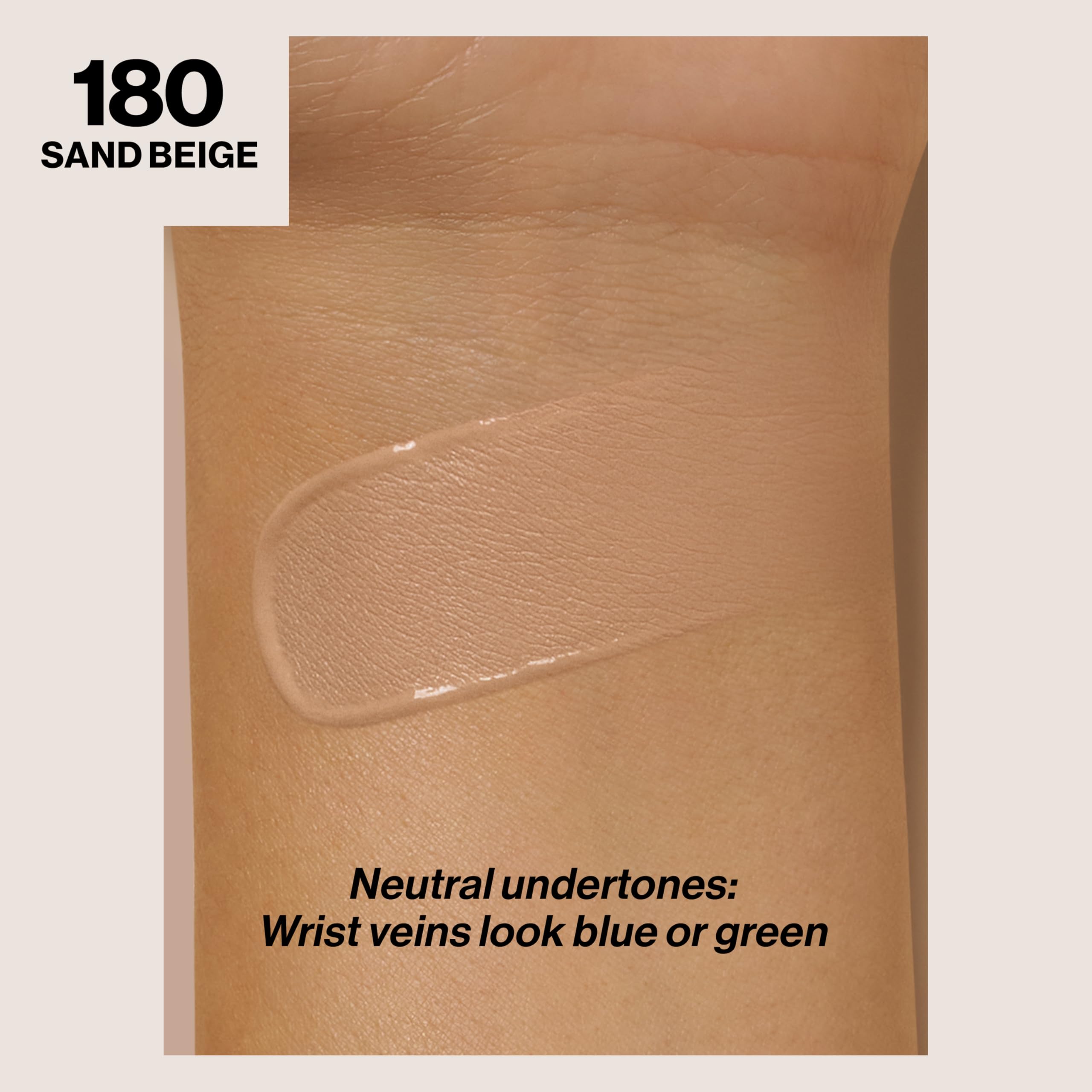 Revlon ColorStay Sand Beige swatch on arm showing even skin tone.