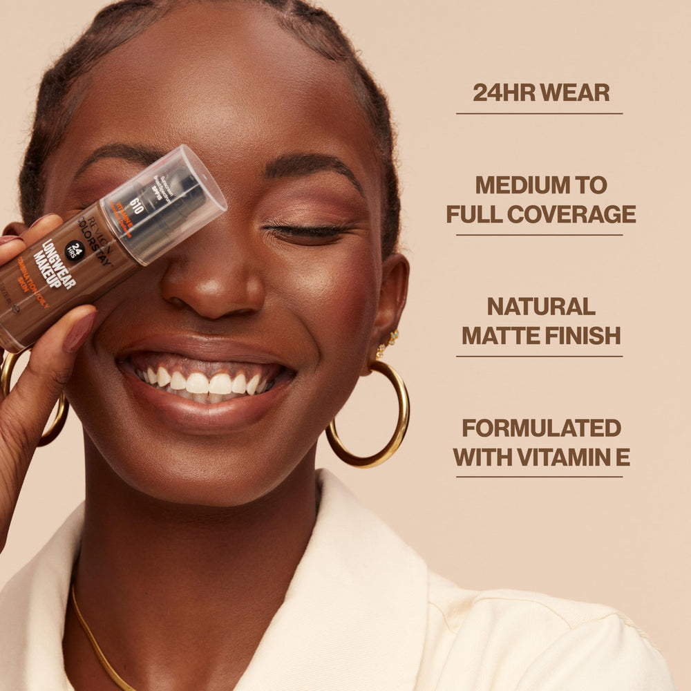 Shade 600 Cinnamon swatch on skin showing warm, natural finish