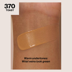Swatches of Revlon ColorStay foundation show shade range and texture.