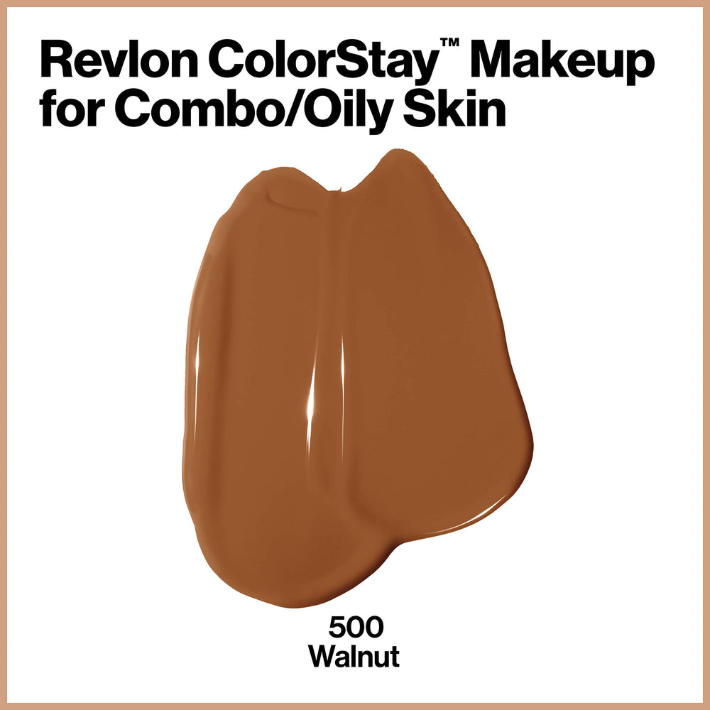 Revlon ColorStay walnut shade swatch showing medium-full coverage.