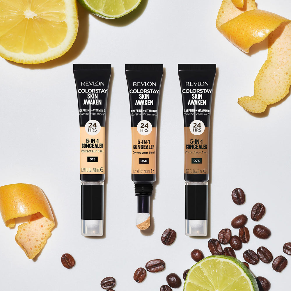 REVLON ColorStay Skin Awaken demonstrates dark circles before and after with natural finish.