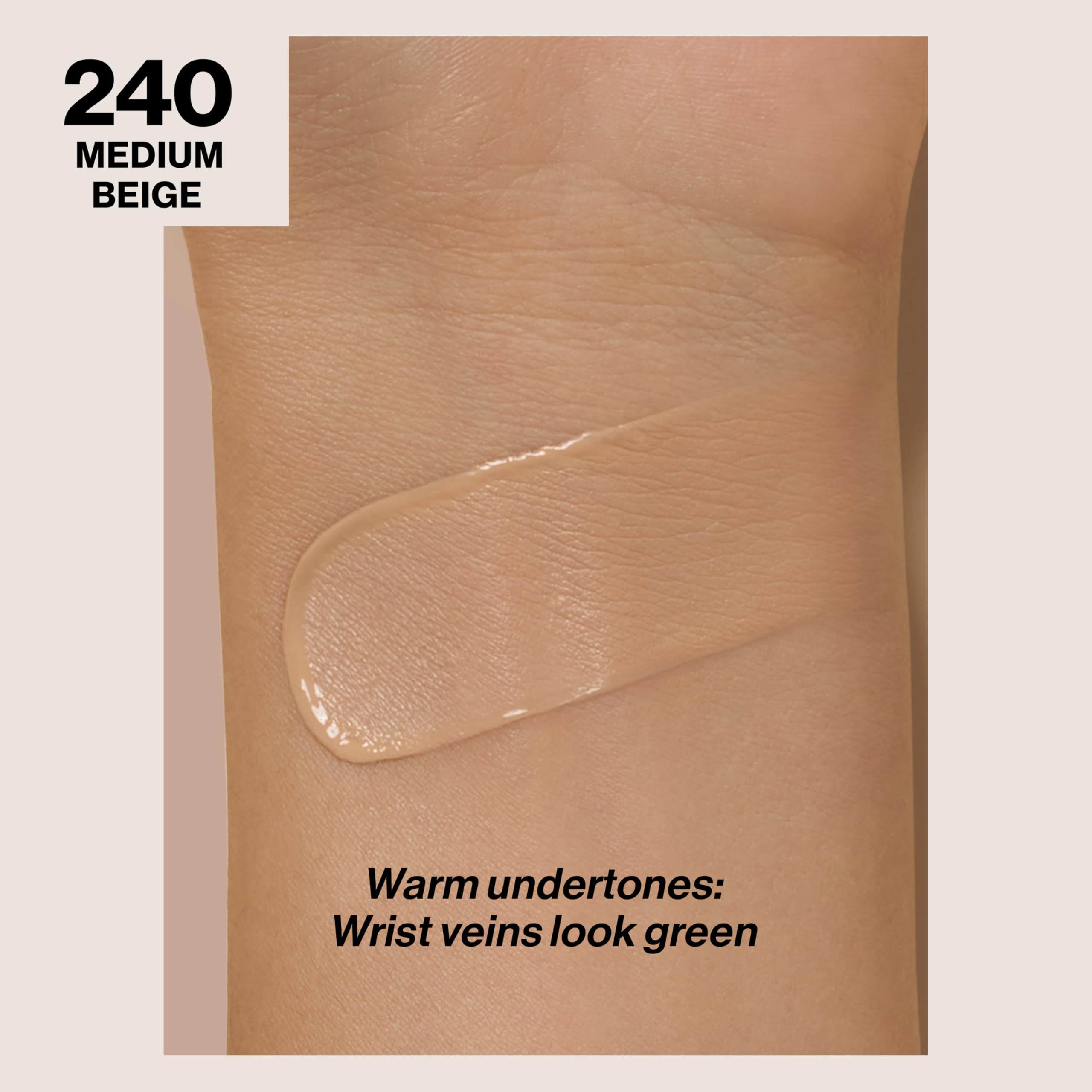 Revlon ColorStay swatch Medium Beige on skin demonstrates buildable coverage.
