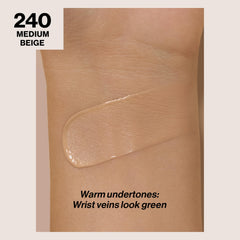 Revlon ColorStay swatch Medium Beige on skin demonstrates buildable coverage.