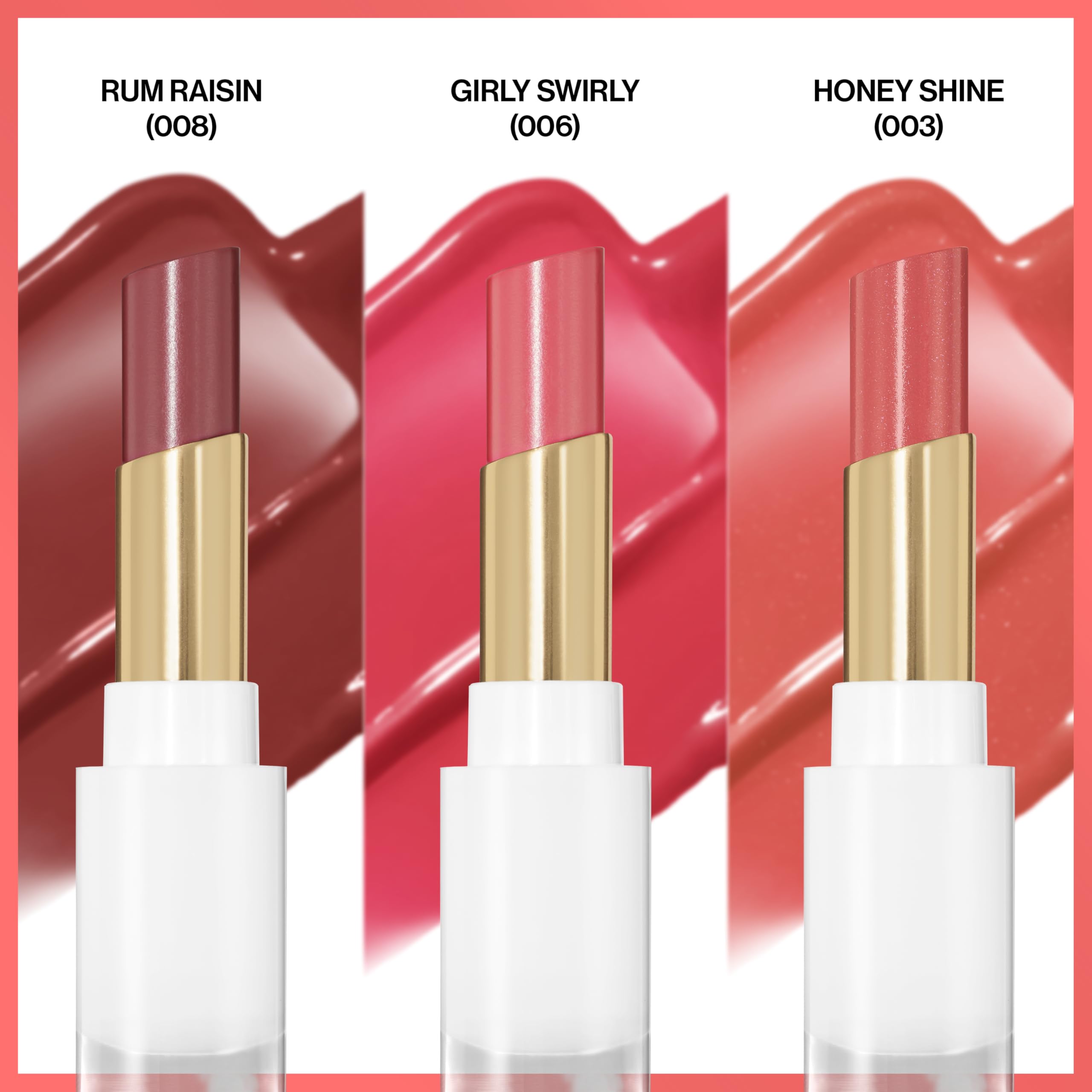 REVLON Glass Shine Balm Rum Raisin swatch with rich red-brown tone and hydrating shine