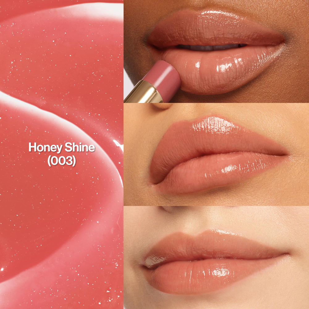 REVLON Glass Shine Balm close-up texture with hydrating formula including Hyaluronic Acid