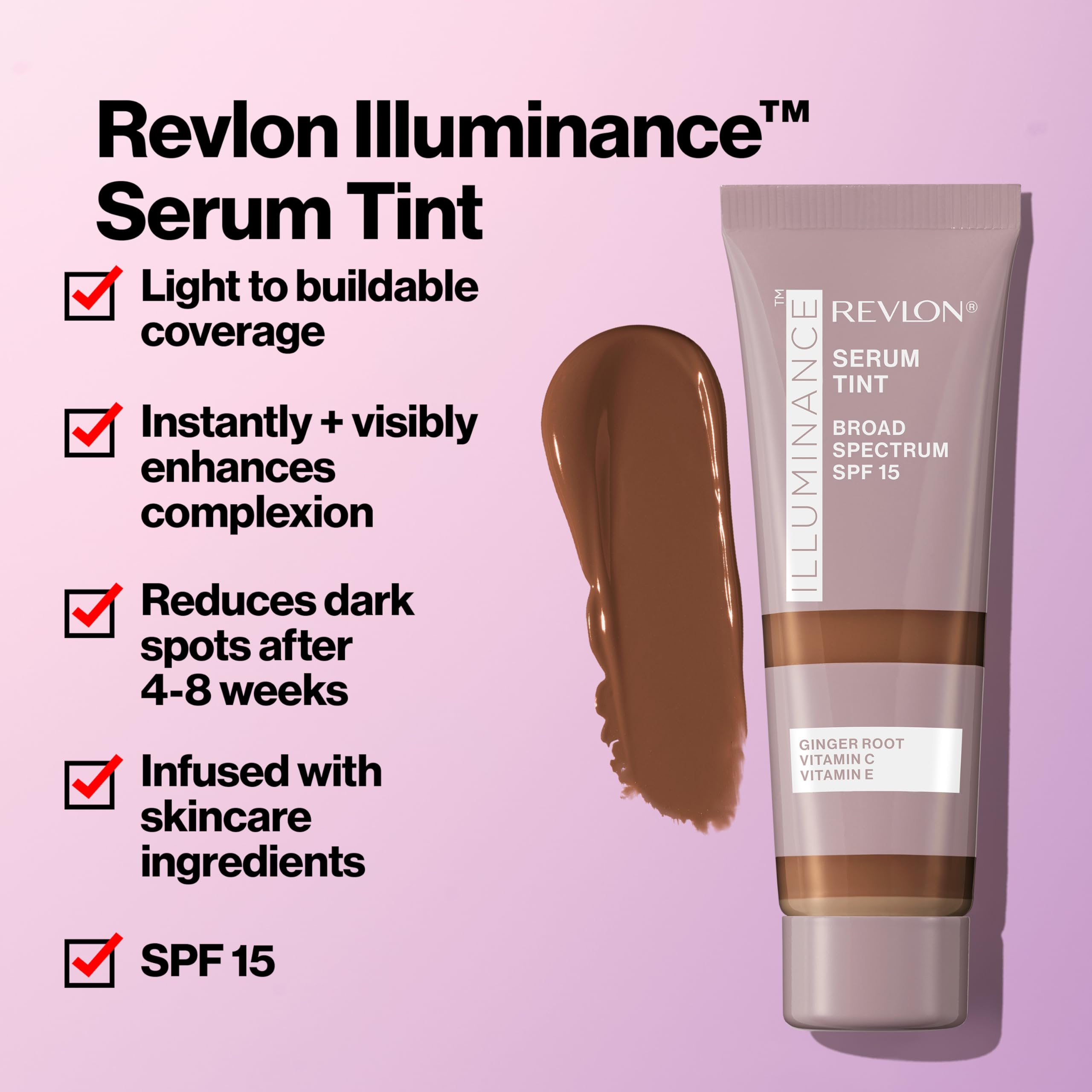 Revlon Illuminance Serum swatch on skin for natural, buildable coverage.