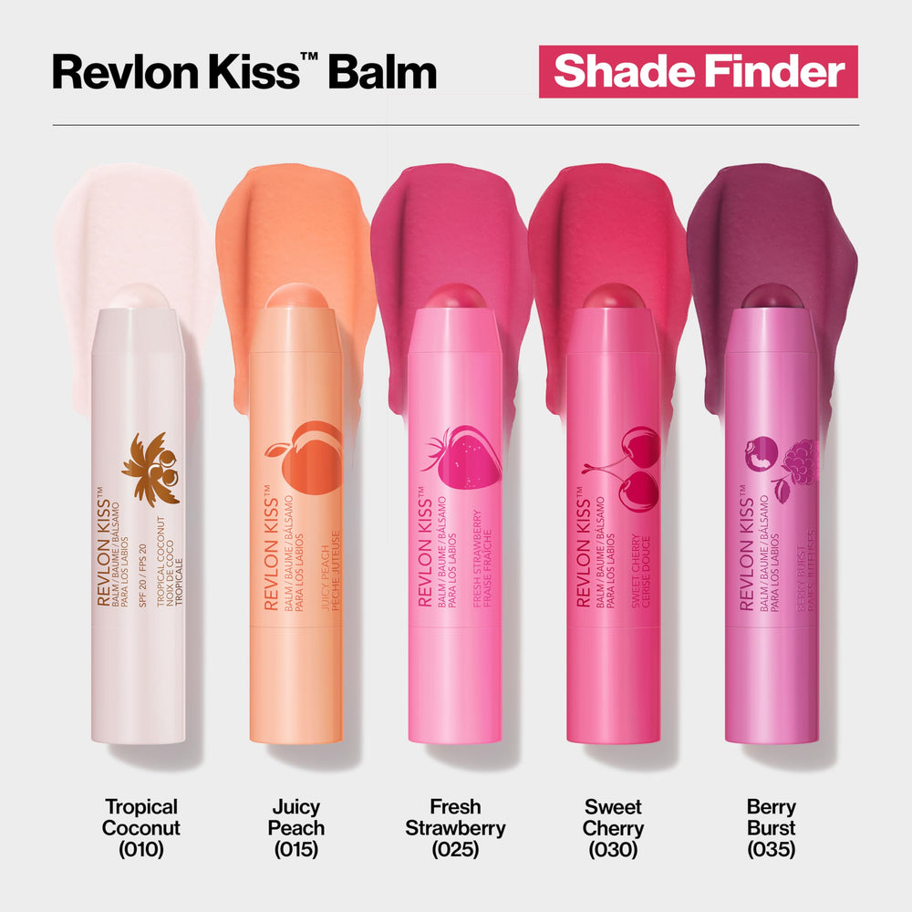 REVLON Kiss Tinted Lip Balm Berry Burst flavor on lips with subtle tint.