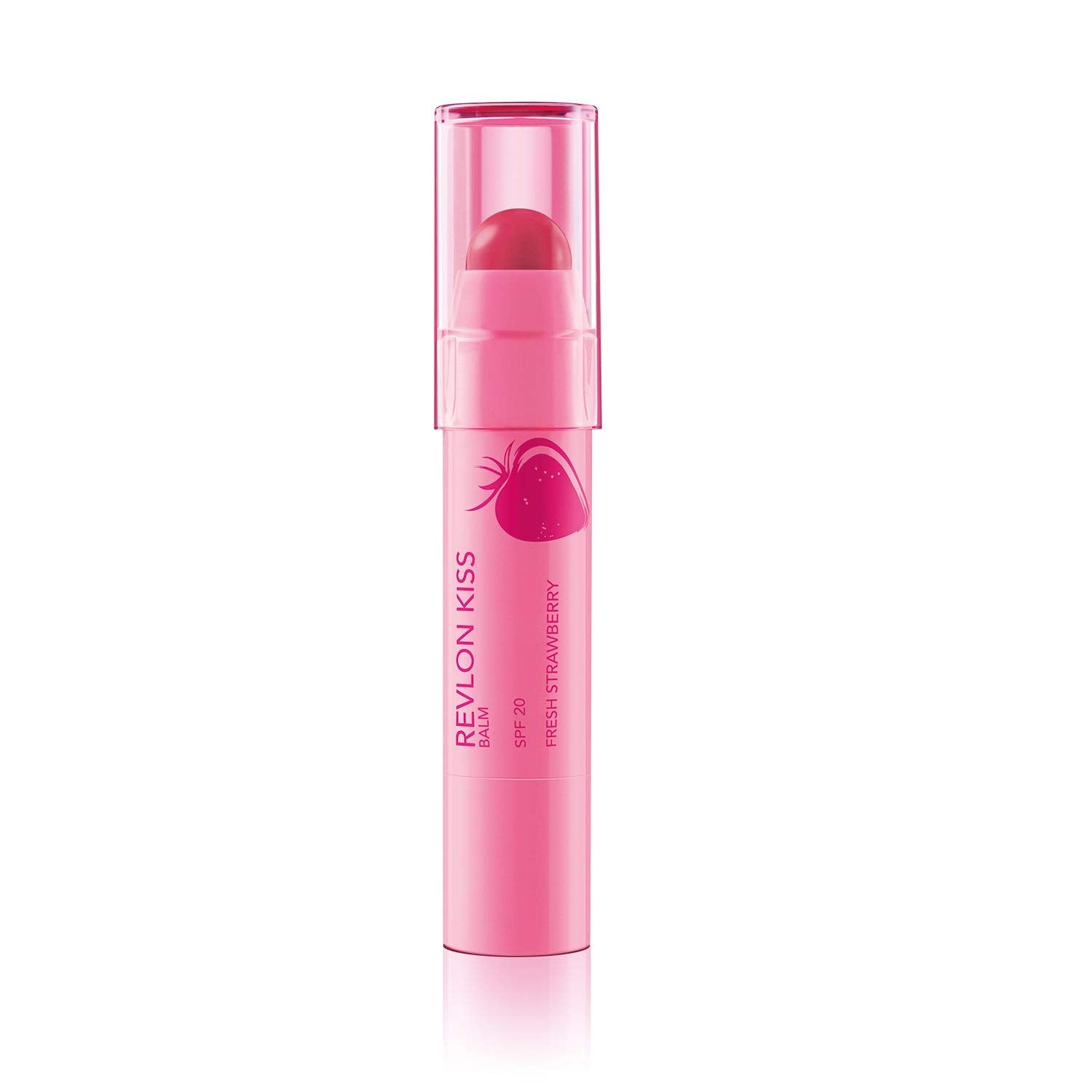 REVLON Kiss Tinted Lip Balm Juicy Peach flavor on lips with gloss-like finish.
