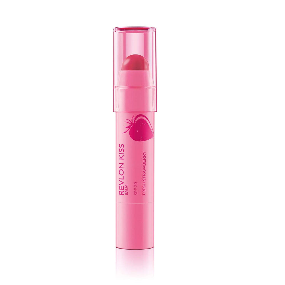 REVLON Kiss Tinted Lip Balm Juicy Peach flavor on lips with gloss-like finish.