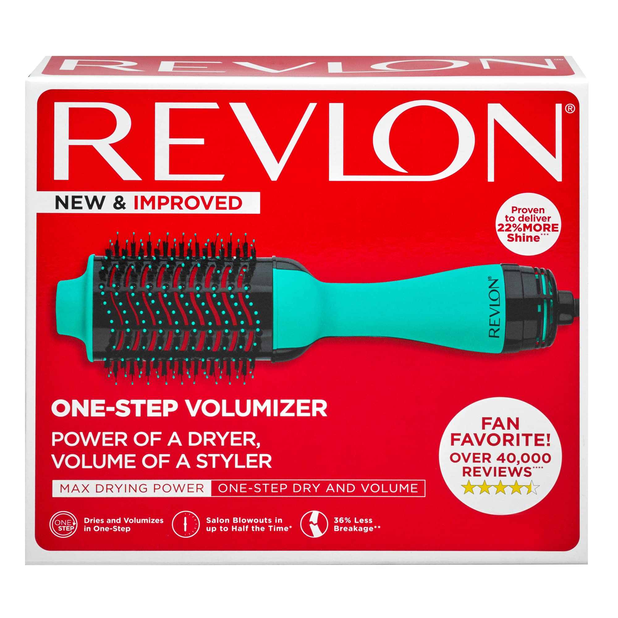 REVLON One Step Volumizer ergonomic turquoise design for easy handling
