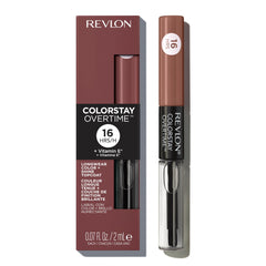 Revlon Overtime Lipcolor dual-ended applicator image highlighting color end and top gloss for a complete look.