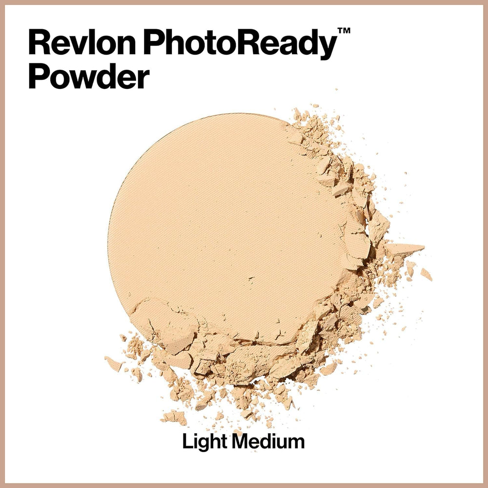 Applying Revlon PhotoReady Powder Light Medium for a subtle matte look.