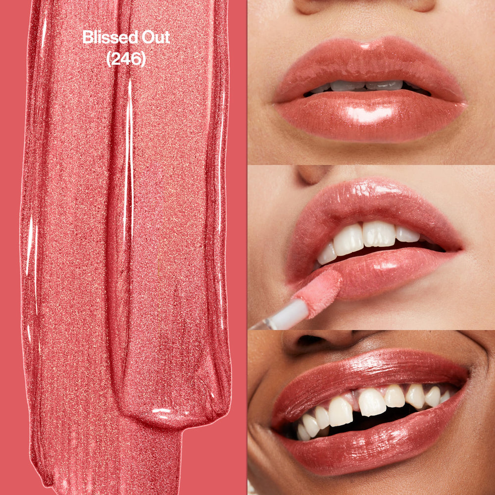 Revlon Super Lustrous Lip Gloss Blissed Out applicator delivering smooth, even coverage.