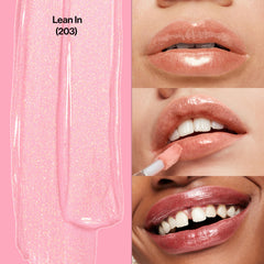 Revlon lip gloss wand application for smooth, non-sticky wear.