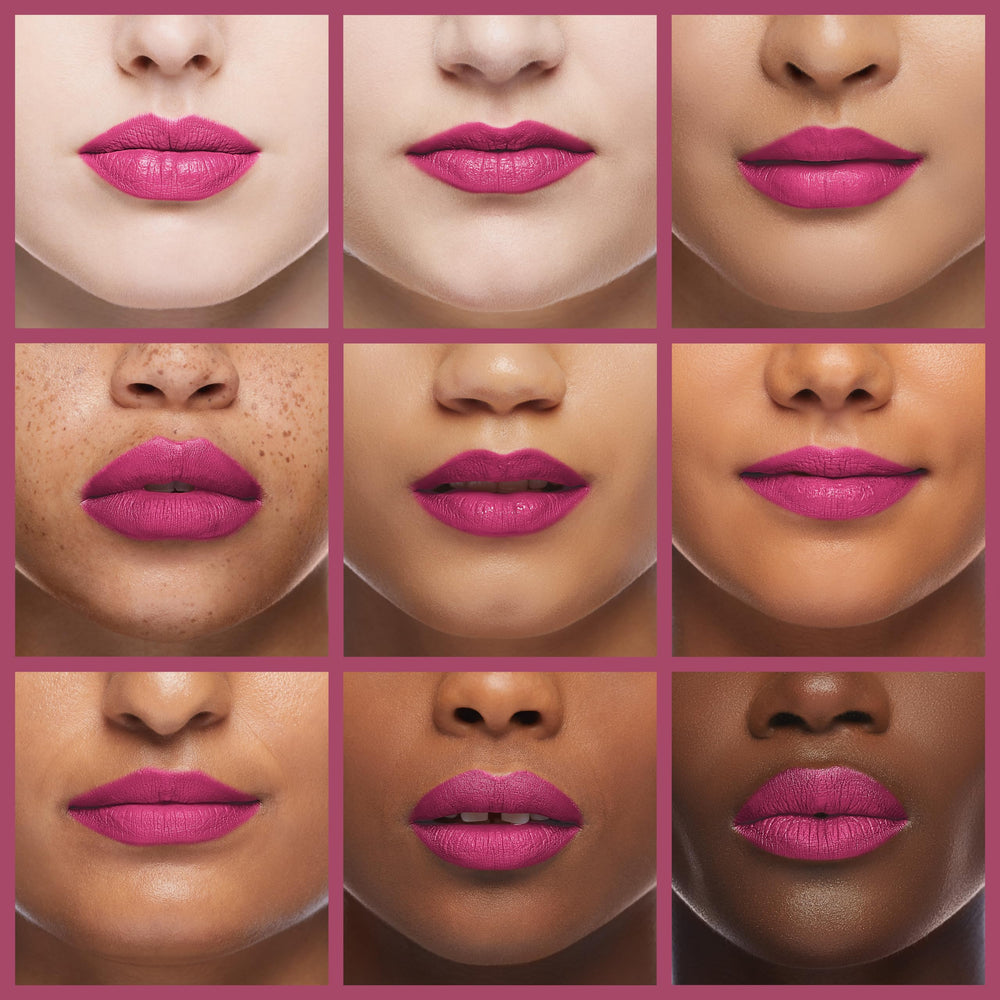 Applying Revlon Plum Velour lipstick on lips demonstrates seamless cream formula