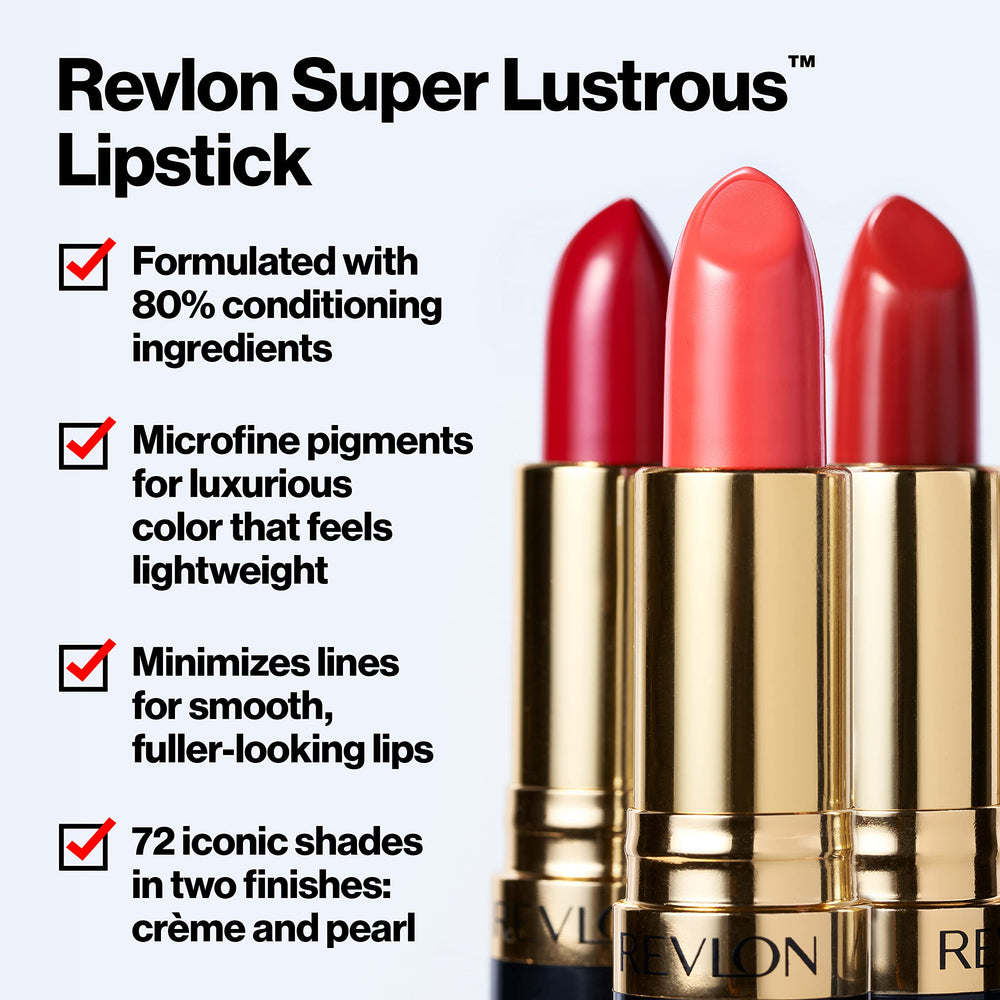 Revlon Super Lustrous Lipstick Brazilian Tan 672 tube closeup shows creamy finish and lightweight feel
